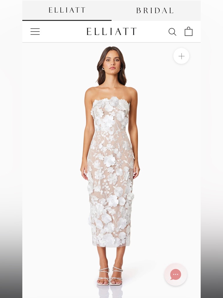 Elliatt Strapless White Floral Appliqu Midi Dress On Nude
